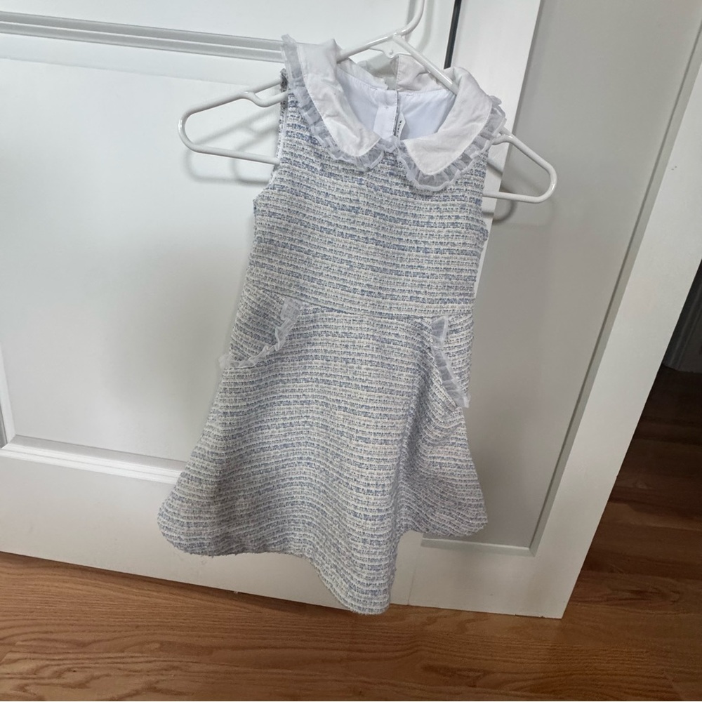 Janie and Jack Gray and White A-Line Dress with Peter Pan Collar